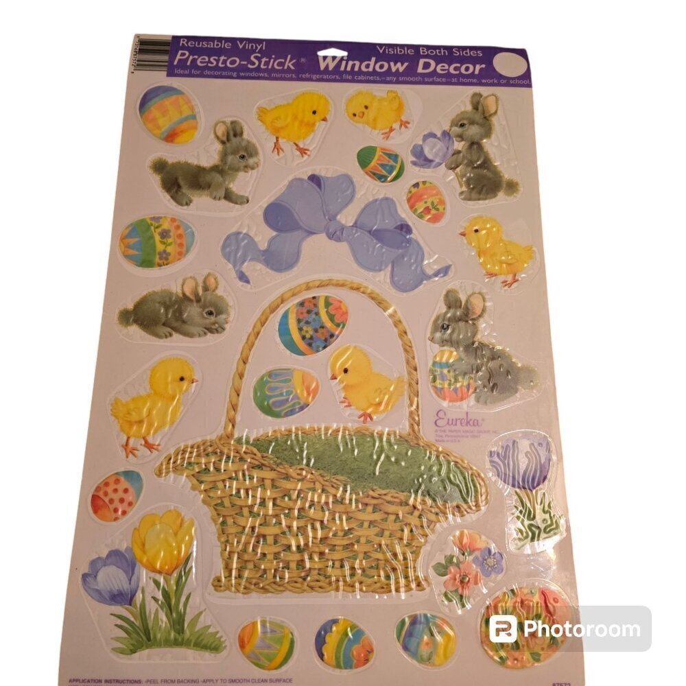 Vintage Eureka Easter Holiday Window Cling Decor Bunny Egg Chic